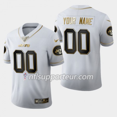Maillot Homme New York Jets Personnalisé Nike Blanc Golden Edition 100th